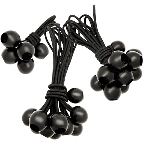LUCIAMO Spanngummi mit Kugel 25 Stück Set 100/150/200 mm für Pavillon, Zelt, Sonnensegel, Plane, Balkonsichtschutz, Banner I Gummispanner I Expander-Schlingen I Planenspanner I Zeltgummi (Schwarz) von LUCIAMO