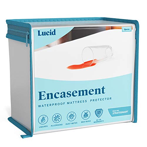 LUCID Encasement Matratzenschoner, komplett umrandete Matratze für Wasserdichten Schutz, Weiß, California King von LUCID