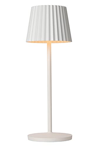 LUCIDE JUSTINE - wiederaufladbare Tischlampe Innen/Außen - Akku/Batterie - LED Dim. - 1x2W 2700K - IP54 - Mit kabelloser Ladestation - Weiß von LUCIDE