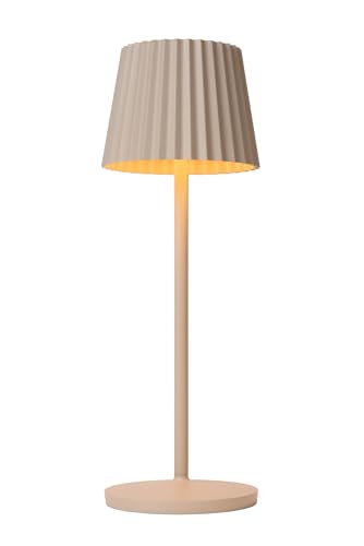 LUCIDE JUSTINE - wiederaufladbare Tischlampe Innen/Außen - Akku/Batterie - LED Dim. - 1x2W 2700K - IP54 - Mit kabelloser Ladestation - Beige von LUCIDE