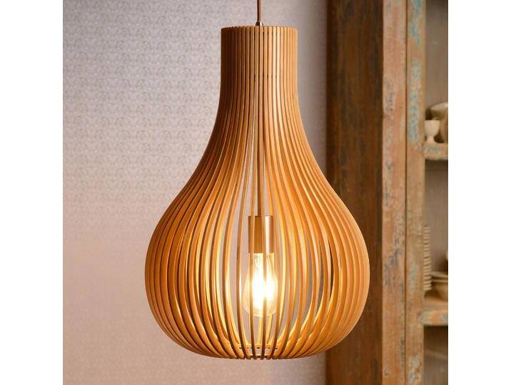 Lucide Hängelampe Bodo, dimmbar, Holz hell, für Wohn- / Esszimmer, Holz, Skandinavisch, Pendelleuchte von LUCIDE