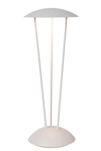 LUCIDE RENEE - wiederaufladbare Tischlampe Innen/Außen - Akku/Batterie - Ø 12,3 cm - LED Dim to warm - 1x2,2W 2700K/3000K - IP54 - Mit kabelloser Ladestation - Weiß von LUCIDE