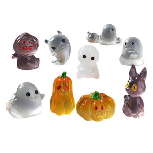 17-teiliges Halloween-Miniatur-Ornament-Set, leuchtet im Dunkeln, für Tischplatte und Innenbereich, für gruselige Dekoration mit Harz-Figuren von LUCKCDUO