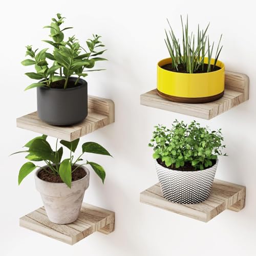 4 Stück Holzregale, rustikale schwebende Regale, Heimorganisation, Regale für Badezimmer, kompaktes Design für Raum, schwebende Regale, Set, natürliches Holz-Finish (brennt leicht) von LUCKCDUO