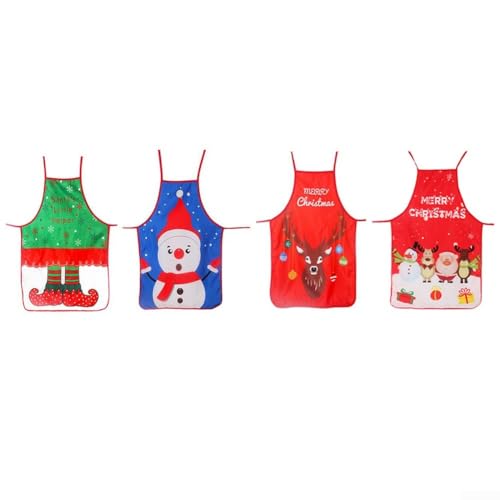 4 Stück Kinder Weihnachten Schürze Set Urlaub Kochen Kostüm Cartoon Rentier Schneemann Küche Kleidung 50 x 70 cm Festliche Party Dekor von LUCKCDUO