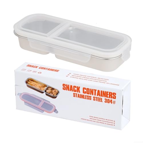 Auslaufsicherer Edelstahl-Snackbehälter mit mehreren Fächern, Lebensmittel-Aufbewahrungsbox mit 2 oder 3 Abschnitten und sicherem Deckel für einfache Organisation von Mahlzeiten (weiß, 2 Fächer) von LUCKCDUO