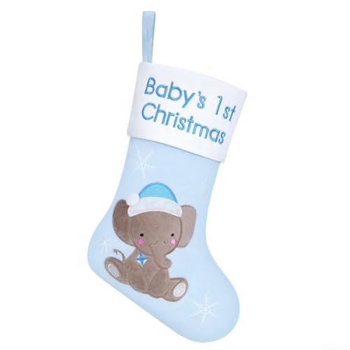 Baby's First Christmas Pink Elephant Stocking 14 Inch Soft Cloth Keepsake Decoration With Hanging Loop For Tree Kaminsims Or Railing Display (Blue) von LUCKCDUO