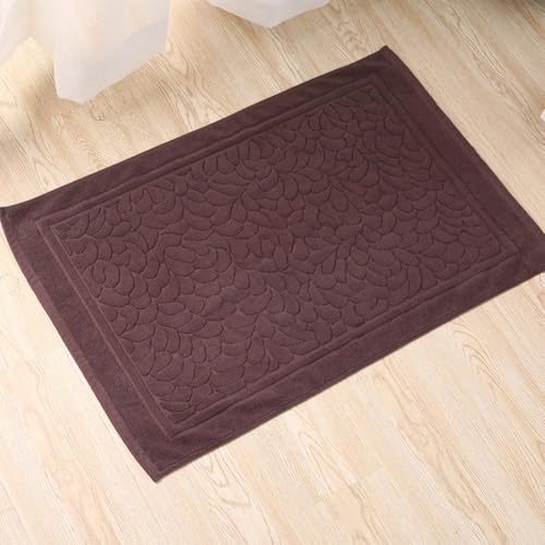 Badematte aus Baumwolle, Badezimmerteppich mit rutschfester Rückseite, saugfähig, maschinenwaschbar, Duschmatte, für Innenbereich, Badezimmer, 80 x 50 cm (Kaffeefarben) von LUCKCDUO
