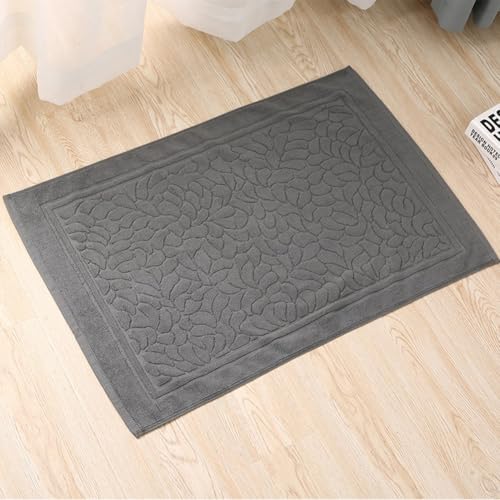 Baumwoll-Badematte, Badezimmer-Bodenteppich mit rutschfester Rückseite, saugfähig, maschinenwaschbar, Duschmatte, für Innenbereich, Badezimmer, 80 x 50 cm (dunkelgrau) von LUCKCDUO