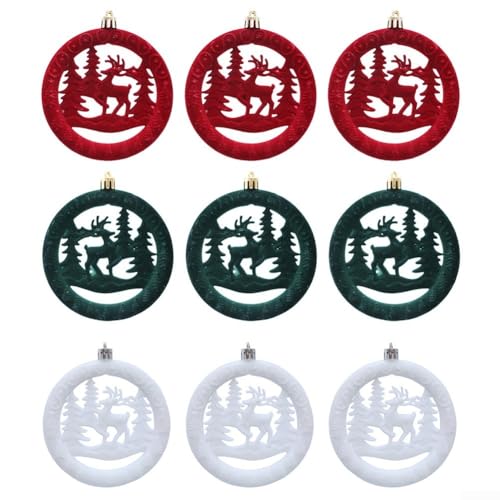 Beflockte Hirsch-Hängeornamente, Weihnachten, 9-teiliges beflocktes Hirsch-Hängeornament-Set, für Baum und gemütliche Heimdekoration von LUCKCDUO
