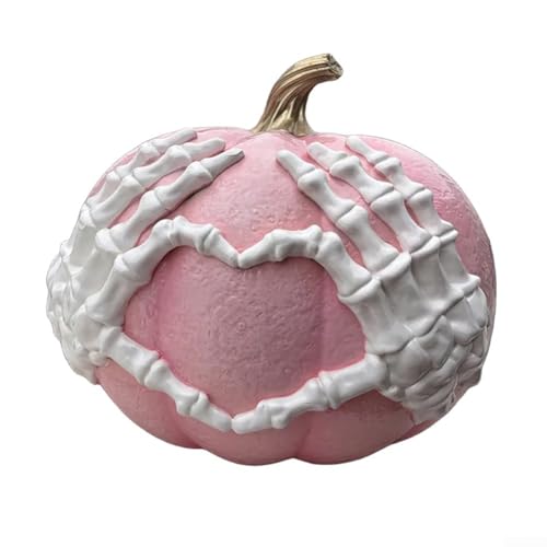 Buntes Kürbis- und herzförmiges Skelett, Halloween-Harzdekoration mit moderner Gothic-Ästhetik für Party-Atmosphäre und Heimdekoration (Rosa) von LUCKCDUO