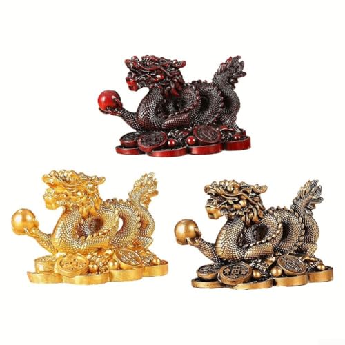 Chinesische Figur aus Kunstharz für Feng Shui Dekoration mit symbolischer Bedeutung von Macht und Reichtum, geeignet für Zuhause (Gold+Bronze+Mahagoni) von LUCKCDUO