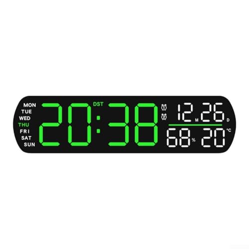 Digitaler LED-Wecker mit umfassender Anzeige von Zeit, Datum, Temperatur und Luftfeuchtigkeit mit anpassbarer Helligkeit und zwei Alarmen (grün) von LUCKCDUO