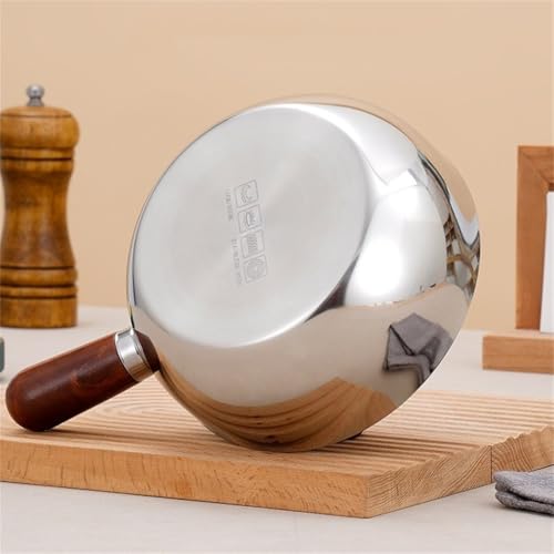 Edelstahl-Milchtopf, mit Holzgriff, Mehrzweck-Saucenpfanne, Milcherhitzer, für Induktions-, Gas-, Elektroherd, 14 cm, 16 cm (14 cm) von LUCKCDUO
