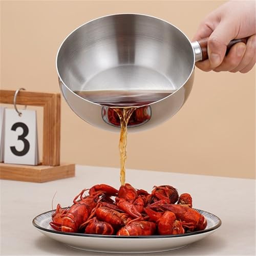 Edelstahl-Milchtopf, mit Holzgriff, Mehrzweck-Saucenpfanne, Milcherhitzer, für Induktions-, Gas-, Elektroherd, 14 cm, 16 cm (16 cm mit Deckel) von LUCKCDUO