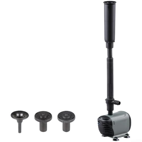 Einstellbare Gartenteich Springbrunnenpumpe 600L/H Tauchpumpe Wasserspielpumpe mit 3 Düsen für Landschaftsbau Teich und Freibrunnen (EQB-600P) von LUCKCDUO