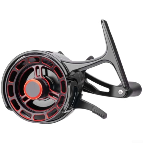 Eisangelrolle mit 3 + 1 Kugellagern, Wipparm aus Aluminiumlegierung, Drahtspule Feineinstellung, magnetischer Stern-Entladeknopf zum Floßangeln (schwarz rot) von LUCKCDUO