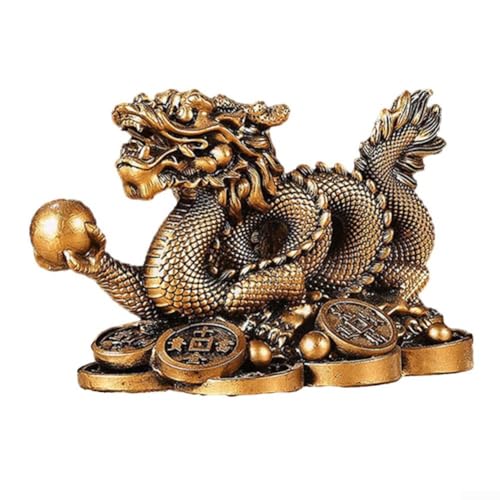 Feng Shui Dekorative chinesische Drache Harz Figur für Büro und Zuhause Display symbolisiert Reichtum und Erfolg (Bronze L) von LUCKCDUO