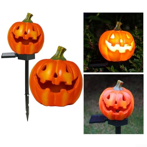 Halloween-Kürbis-Solar-Gartenleuchte mit wasserdichter LED, Kunstharz, Outdoor-Rasen-Ornament für Hof, Weg und Halloween-Dekorationen Halloween-Kürbis-Solar-Gartenleuchte mit wasserdichter LED, Kunstharz, Outdoor-Rasen-Ornament für Hof, Weg und Halloween-Dekorationen von LUCKCDUO