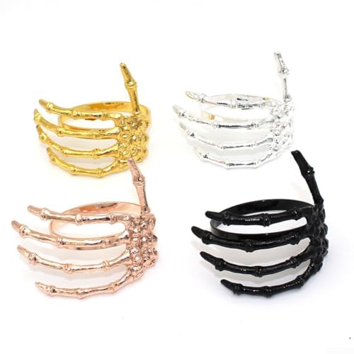 Halloween Party Serviettenringe 4er Set Metall Serviettenschnallen mit Horror Hand Design für dekorative Tischdekoration (Gold) von LUCKCDUO