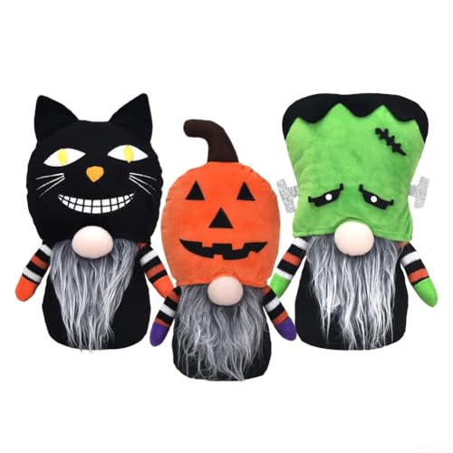 Halloween-Zwerg Plüsch-Dekorationsset, 3 Stück, bezaubernde, handgefertigte Tischdekoration, aus Vliesstoff, für Halloween, Zuhause, Kaminsims, Regal, Display, 18 x 8 x 34 cm Halloween-Zwerg Plüsch-Dekorationsset, 3 Stück, bezaubernde, handgefertigte Tischdekoration, aus Vliesstoff, für Halloween, Zuhause, Kaminsims, Regal, Display, 18 x 8 x 34 cm von LUCKCDUO