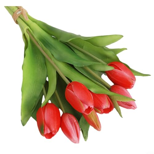 Künstliche Tulpe Blume Cluster mit 7 Stielen für Hochzeit, Party, Büro und Wohnzimmer Dekoration (Rose Red) von LUCKCDUO