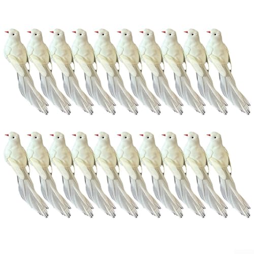 Künstliche Vögel zum Anklipsen, Schaumstoff, weiße Tauben mit Metall-Clips, für Weihnachten, Hochzeit, Kränze, Handwerk und Gartendekoration, 20 Stück von LUCKCDUO