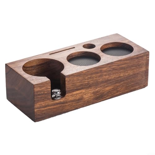 Multifunktionaler Espresso-Kaffee-Tamper-Ständer mit Holzkonstruktion und Silikonfüßen (Walnuss mit 58 mm) von LUCKCDUO
