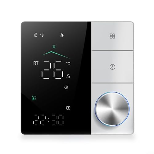 Programmierbares WLAN-Thermostat mit verstellbarem Drehknopf, Sprachsteuerung, Kompatibilität, energiesparende Funktionen (weiß + schwarz) von LUCKCDUO