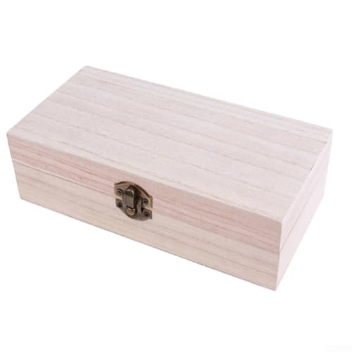 Rechteckige Aufbewahrungsbox aus Holz mit sicherem Vintage-Schnallenverschluss für Schmuck, Accessoires, Teeblätter oder Kaffeebohnen (natürliche Farbe) von LUCKCDUO