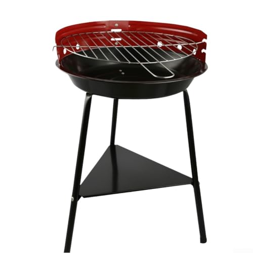 Runder Holzkohlegrill für den Außenbereich mit Windschutzabdeckung und stabilem Metallrahmen, unterstützt 1 25 kg Holzkohlekapazität für erweitertes Grillen von LUCKCDUO