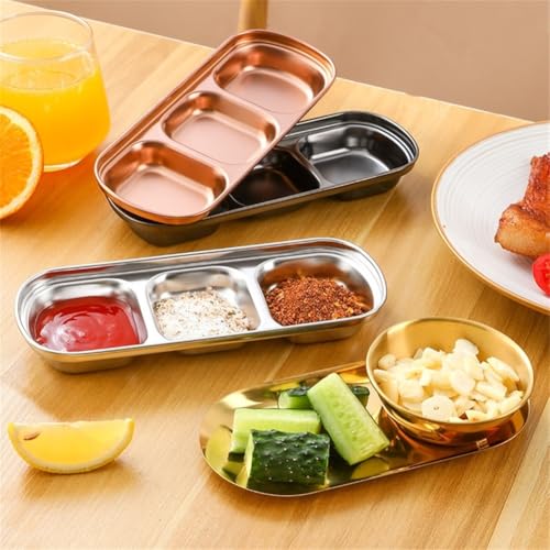 Saucenschalen-Set aus Edelstahl, mit Ablageschale und 3 Dipschalen, stapelbarer Gewürzbehälter für Küche, Party, Grill, Esstisch (Roségold) von LUCKCDUO