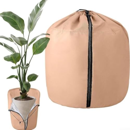 Übertopf für den Winter als Frostschutz, isoliertes Oxford-Gewebe und Perl-Baumwollmaterial für kleine Sträucher und Töpfe gegen kaltes Wetter (braun 45 x 50 cm) von LUCKCDUO
