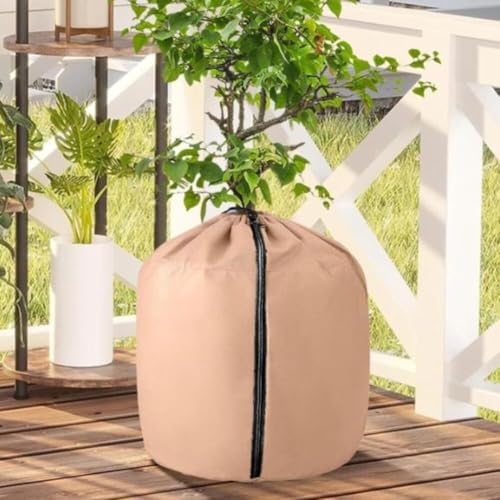 Übertopf für den Winter als Frostschutz, isoliertes Oxford-Gewebe und Perl-Baumwollmaterial für kleine Sträucher und Töpfe gegen kaltes Wetter (braun 65 x 70 cm) von LUCKCDUO