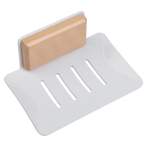 Walnuss-Seifenschale für die Wandmontage, mit natürlichem Holzmaterial und Drainage, um die Langlebigkeit der Seife und Ordnung des Badezimmers zu erhalten (A Walnuss + Grau) von LUCKCDUO