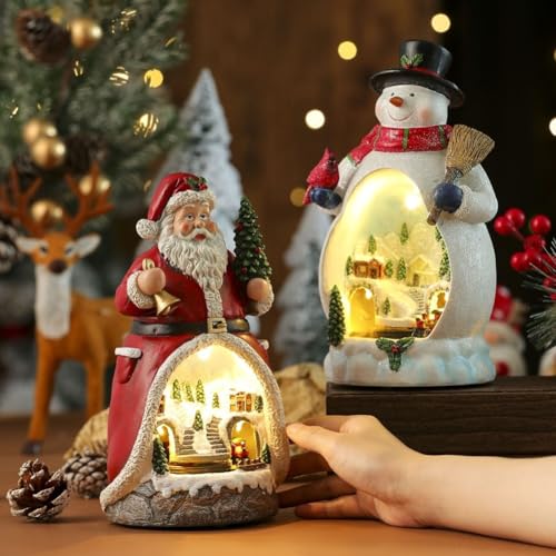 Weihnachtliches Kunstharz-Ornament mit Weihnachtsmann und Schneemann mit Lichtern, beweglichem Zug und eingebauter Musik für festliche Atmosphäre (Weihnachtsmann) von LUCKCDUO