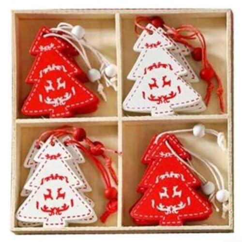 Weihnachtsschmuck, 12 Stück Holz-Weihnachtsschmuck zum Aufhängen, mit klassischem rot-weißem Design, für Urlaubsdekoration (Weihnachtsbäume) von LUCKCDUO