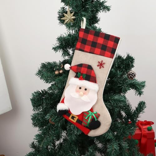 Weihnachtsstrümpfe, 48,3 cm großer Weihnachtsstrumpf zum Aufhängen, mit 3D-Plüschfiguren, Schneemann, Weihnachtsmann, Hirsch, Urlaubsdekoration für Kinder (Weihnachtsmann) von LUCKCDUO