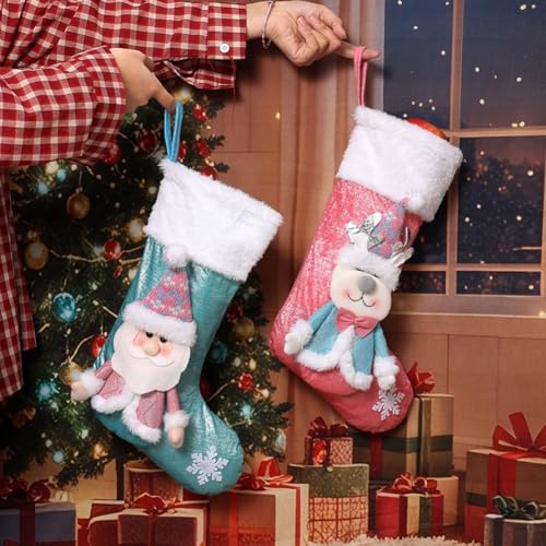 Weihnachtsstrumpf-Set, 3-teilig, mit Schneemann, Rentier, Weihnachtsmann-Muster, für den Kaminsims und saisonale Party-Dekorationen, 43 cm von LUCKCDUO
