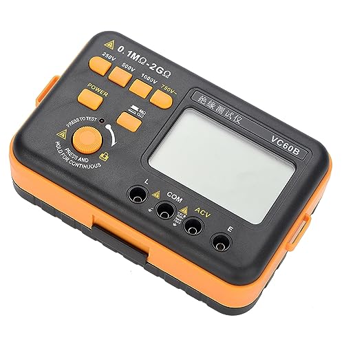 Isolationstester, VC60B Digitales Megaohm-Messgerät, LCD-Display 1999, 250 oder 500 oder 1000 V Prüfspannung, 200 MΩ/2 Ω Isolationswiderstandsbereich, Messdaten-Haltefunktion. von LUCKDANO