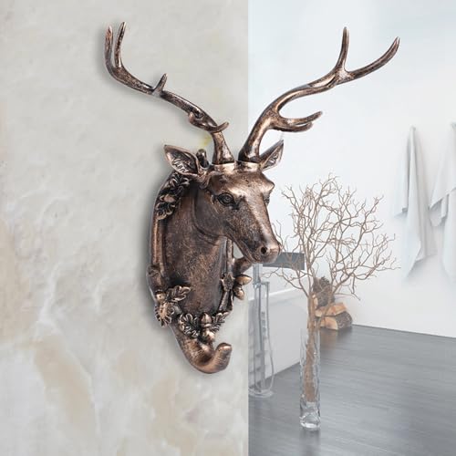 LUCKDANO Hirschkopfwanddekoration, Hirschkopf Wandmontage Hirschstarde Dekorative Kunsthandwerk Kunst Hirschkopf Geformt für Wohnzimmer Schlafzimmer Bad (Hirschkopf (Anti-Imitation Gold)) von LUCKDANO