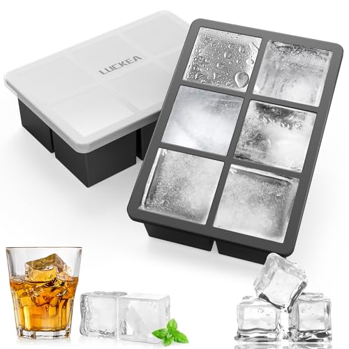 Eiswürfelform Silikon Groß - LUCKEA Eiswürfelbehälter 6-Fach 2-Set XXL Eiswürfel Form - Eiswürfelbehälter mit Deckel - BPA Frei, für Gekühlte Getränke, Whisky und Cocktails von LUCKEA