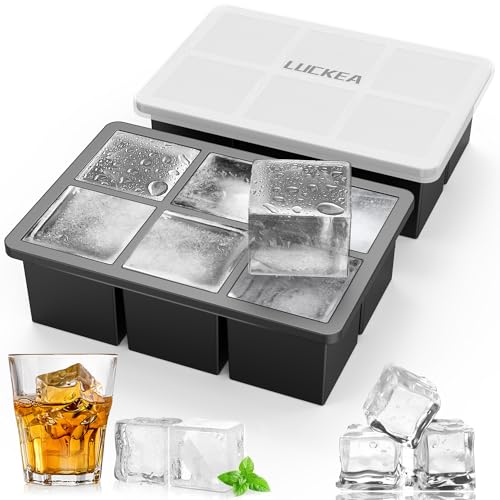 Eiswürfelform Silikon Eiswürfel Form Groß - LUCKEA Eiswürfelform XXL Eiswürfel Form mit Deckel Eiswürfel Silikon 6 Fach 2 Stück Eiswürfelformen BPA Frei für Gekühlte Getränke Whisky Cocktails von LUCKEA