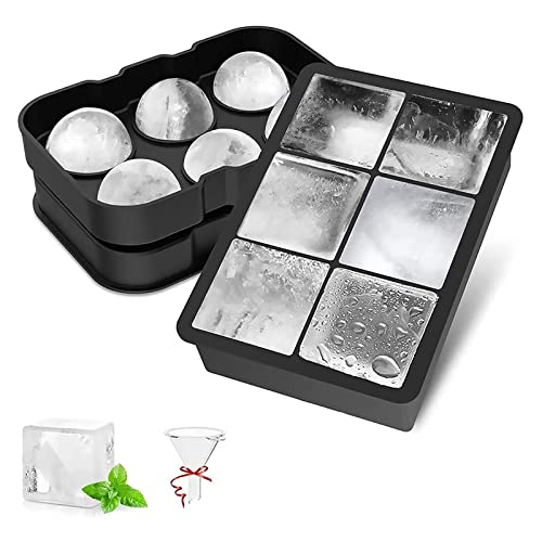 Silikon Eiswürfelform Eiskugelform Groß Eiswürfel - LUCKEA Eiswürfelbehälter 6-Fach 2-Set Ice Cube Tray, BPA Frei, für Gekühlte Getränke, Whisky und Cocktails von LUCKEA