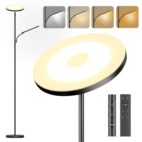 Stehlampe Wohnzimmer Dimmbare - 42W Deckenfluter mit Leselampe, LED Deckenfluter mit 2700K-6500K Farbtemperatu, Moderne Standleuchte mit Fernbedienung & Touch-Steuerung, für Wohnzimmer Schlafzimmer von LUCKEA