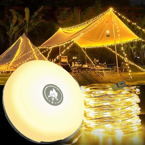 Camping Lichterkette Aufrollbar, Outdoor Lichterkette, 4-in-1 USB Aufladung LED Lichterkette,Enthält 10 Fotoclip,8 Beleuchtungsmodi für Camping, Wandern,Hof und äuser (10M) von LUCKFEN
