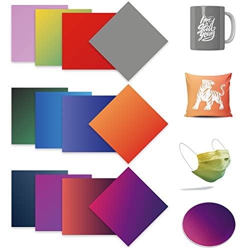 LUCKIGUCK Einfarbig Infusible Transfer Ink Sheets 12 Stück/Set, Unschmelzbare Transfer-Tintenblätter 30.5 x 30.5 cm Solid Color, Farb- und Mustertransferfolie(Gradient) von LUCKIGUCK