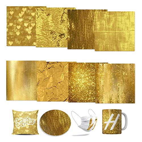 LUCKIGUCK Einfarbig Infusible Transfer Ink Sheets 8 Stück/Set, Unschmelzbare Transfer-Tintenblätter 30.5 x 30.5 cm Solid Color, Farb- und Mustertransferfolie (Gold) von LUCKIGUCK