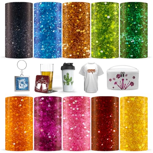 LUCKIGUCK Glitter Infusible Transfer Ink Sheets 10 Stück/Set, Unschmelzbare Transfer-Tintenblätter 30.5 x 30.5 cm Solid Color, Farb- und Mustertransferfolie von LUCKIGUCK