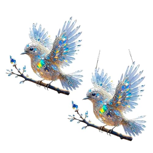 2 Stück Gloryboom Spirit Bluebird, Crystal Bluebird Gefärbte Kunst-Ornament, Kristall Blauer Vogel Suncatcher, Hängende Fensterdeko Vogel Buntglas Deko, Kolibri Fensterdeko Hängend von LUCKKY